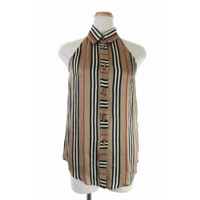 激安単価で バーバリー Burberry ストライプ柄シルクシャツ ノースリーブ 36 ベージュ 黒 赤 Kn Os レディース ベクトル 古着 送料無料 Iniciatupyme Cl