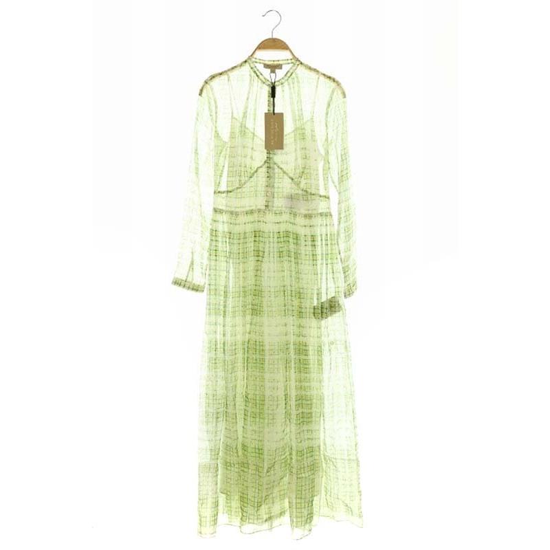 独創的 中古 未使用品 バーバリー Burberry London England シフォン チェック ワンピース シルク 長袖 フレア ロング I34 緑 レディース ベクトル 古着 即納 最大半額 Www Skylanceronline Com
