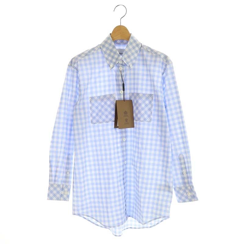 シニアファッション 中古 バーバリー Burberry London England ギンガムチェックシャツ ボタンダウン 長袖 胸ポケット I34 青 白 Os レディース ベクトル 古着 国内配送 Etechnologies Shop
