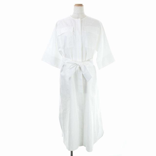 国内発送 ホワイト 白 36 フレア ロング ノースリーブワンピース リネン混 エブール ロングワンピース マキシワンピース