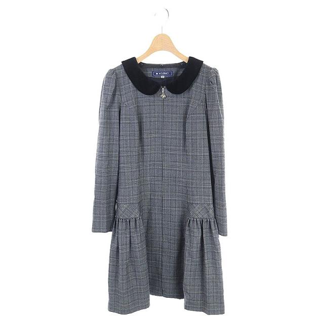 正規品 中古 エムズグレイシー M S Gracy 襟付きグレンチェックフロントジップワンピース フレア ひざ丈 ウール 長袖 38 グレー 黒 Hs Os レディース わけあり並の激安価格 Skylanceronline Com