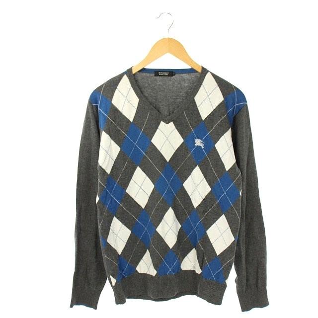 中古 バーバリーブラックレーベル Burberry Black Label アーガイルニットセーター 長袖 Vネック 3 グレー 青 白 Es Os メンズ ベクトル 古着 170 ブランド古着販売のベクトル 通販 Yahoo ショッピング