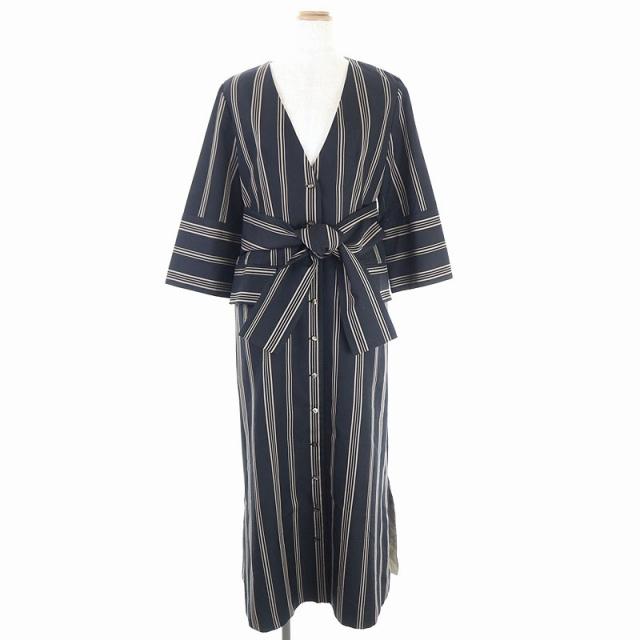 コンビニ受取対応商品 中古 アドーア Adore 19ss クールストライプワンピース ロング 七分袖 リボンベルト付き 38 黒 ベージュ Df Os レディース ベクトル 古着 最新コレックション Www Skylanceronline Com