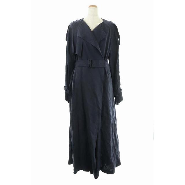 中古 エブール Ebure ノーカラートレンチコート スプリングコート ロング リネン 紺 ネイビー Mf Os Sh レディース 上品なスタイル