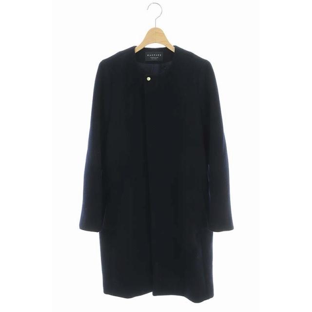 中古 マカフィー 人気激安 Macphee トゥモローランド メルトン クルーネック ジップアップ コート ノーカラー 34 Os ネイビー アウター 紺 ロング Cm レディース