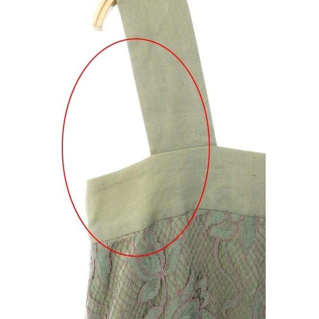 中古 エブール Ebure ジャンパースカート ワンピース ノースリーブ レース ロング 麻 リネン フレア 38 カーキ Hk Os レディース ベクトル 古着 最適な材料