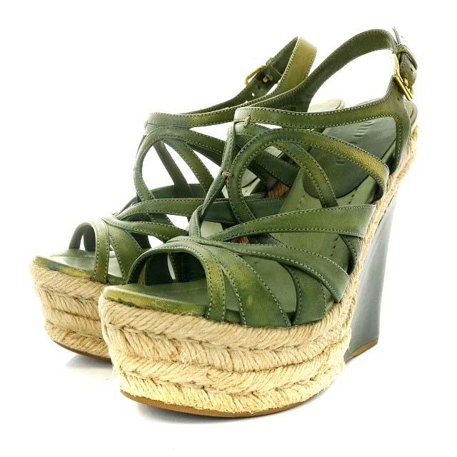 ミュウミュウ miumiu サンダル エスパドリーユ ウエッジソール ストラップ レザー 34 21.0cm 緑 グリーン /AN38 ■SH  レディース :170-402202090401:ブランド古着販売のベクトル - 通販 - Yahoo!ショッピング