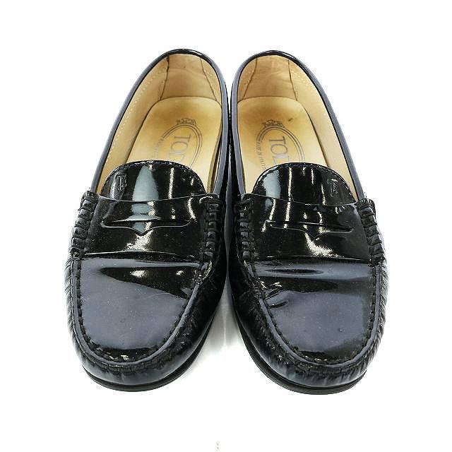 トッズ TOD'S ローファー シューズ エナメル ドライビングシューズ 34 最新人気アイテム TODS エナメルローファー 黒 ローファー/革靴