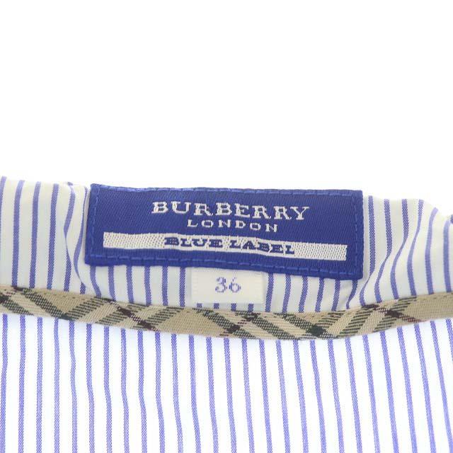 特別オファー バーバリーブルーレーベル 中古 ストライプフリルドッキングワンピース 古着 ベクトル ライトグレージュ 青 白 36 七分袖 シャツ ひざ丈 フレア ギャザー ワンピース Awacc Org