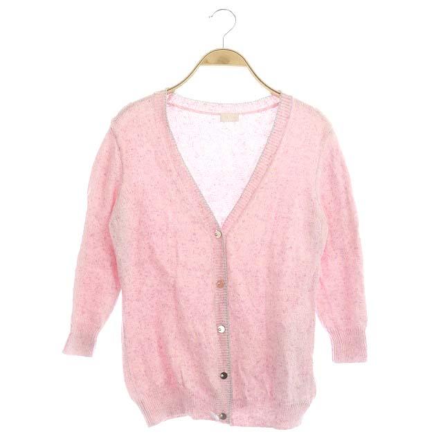 エリザ ELISA ミックスニット カーディガン 七分袖 シルク混 Vネック 2