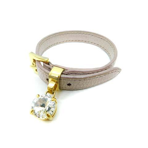 ミュウミュウ miumiu ブレスレット ビジュー レザー ピンクグレー /MF