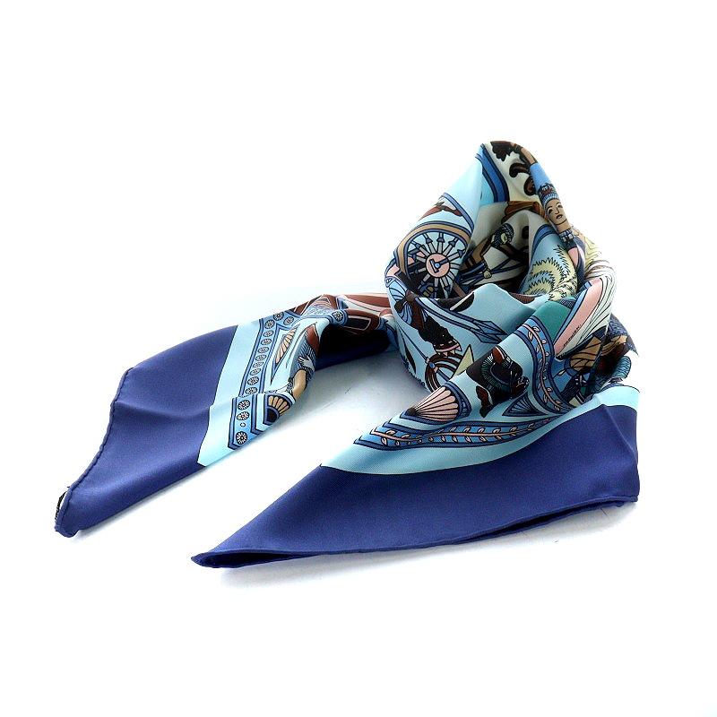 エルメス HERMES PERSEPOLIS ペルセポリス カレ90 スカーフ シルク 青