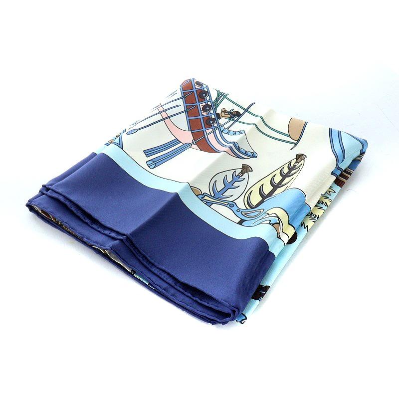 エルメス HERMES PERSEPOLIS ペルセポリス カレ90 スカーフ シルク 青