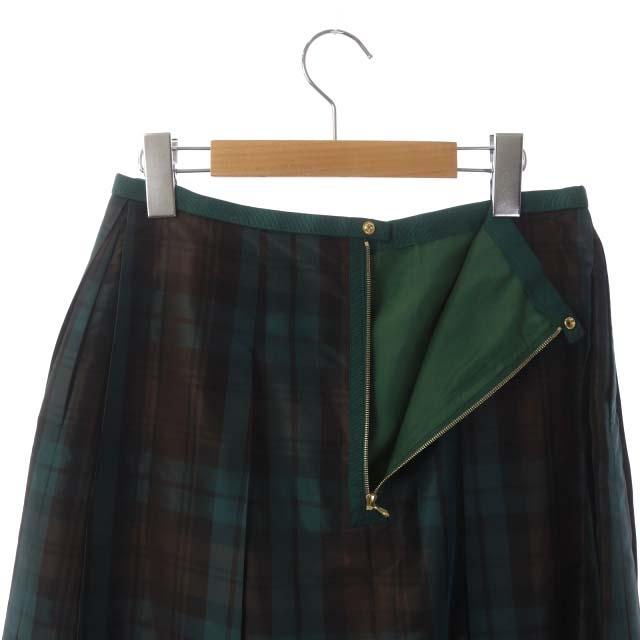 ドゥロワー Drawer タータンチェックシルクロングスカート フレア 40