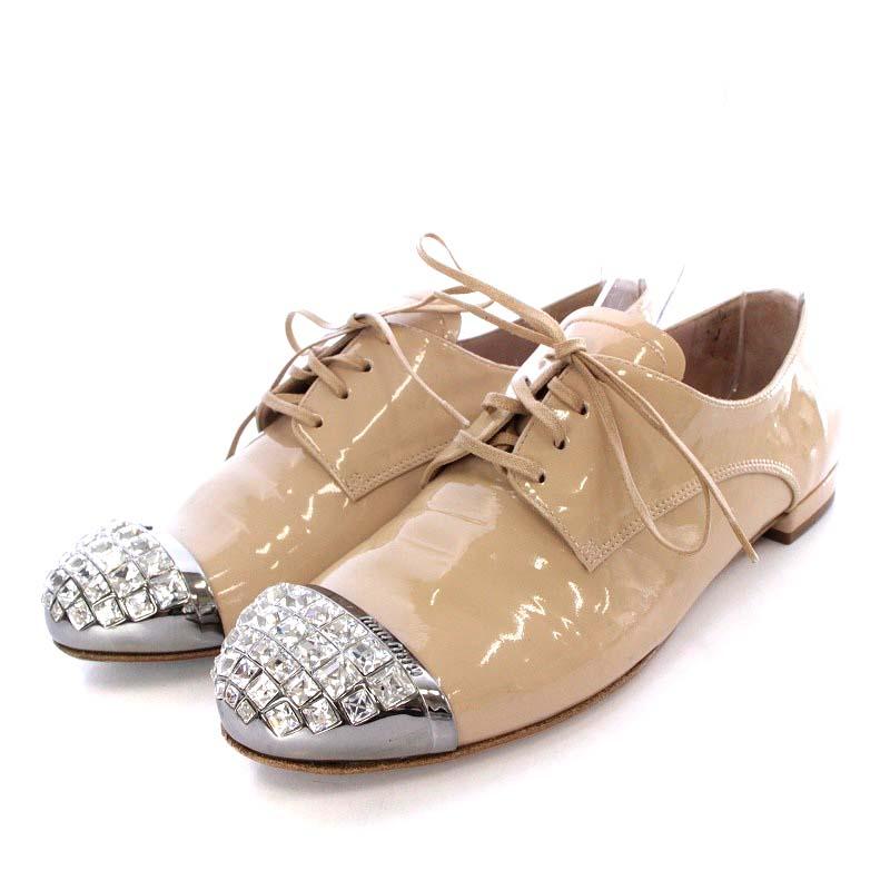 ミュウミュウ miumiu パンプス ローヒール レースアップ ビジュー