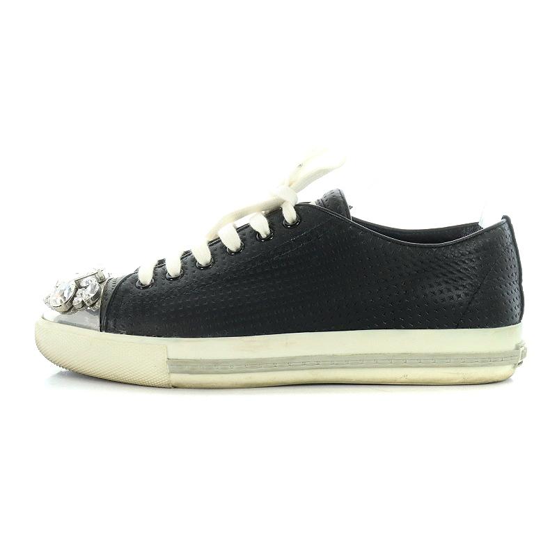 ミュウミュウ miumiu スニーカー レザー ビジュー 35.5 22.5cm 黒