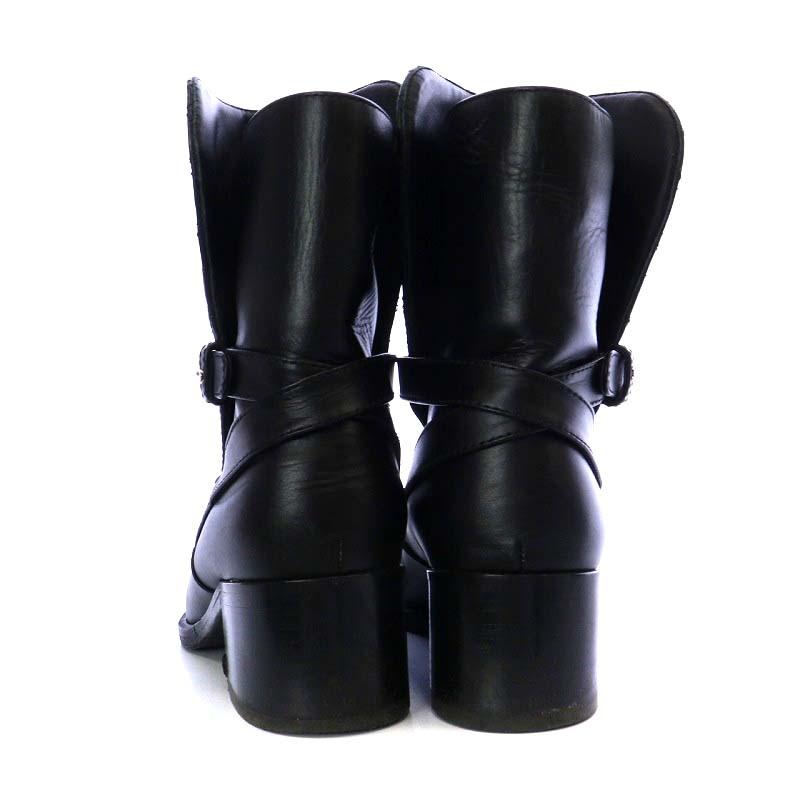 シャネル CHANEL ココマーク ショートブーツ チャンキーヒール 革 黒