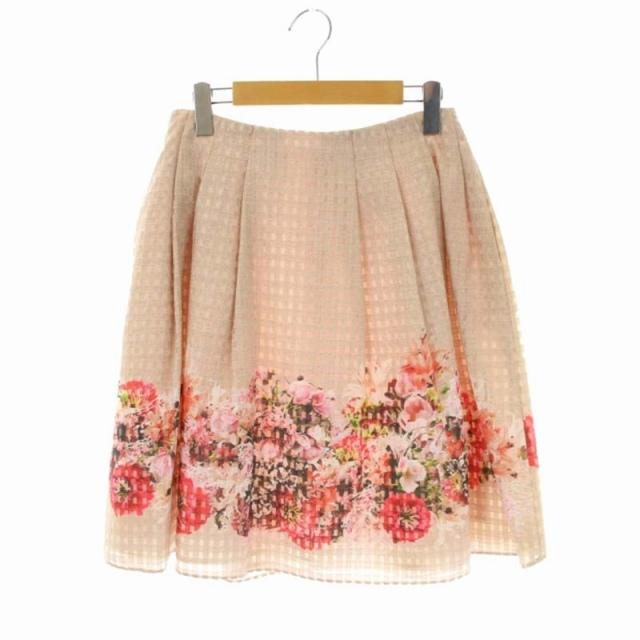 トッカ TOCCA ギンガムチェック花柄スカート タック 膝丈 フレア 4  