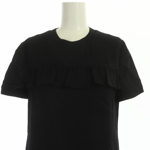 プラダ PRADA フリル プリーツワンピース ロング 半袖 36 黒 ブラック  