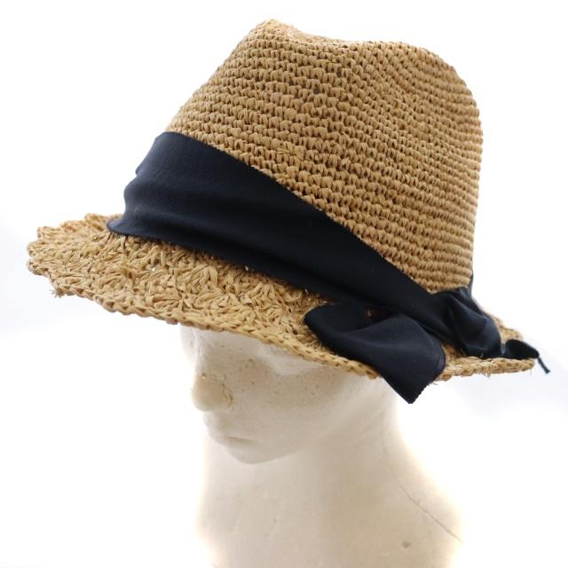 カシラ CA4LA 中折れハット 麦わら帽子 ストローハット リボン 茶色