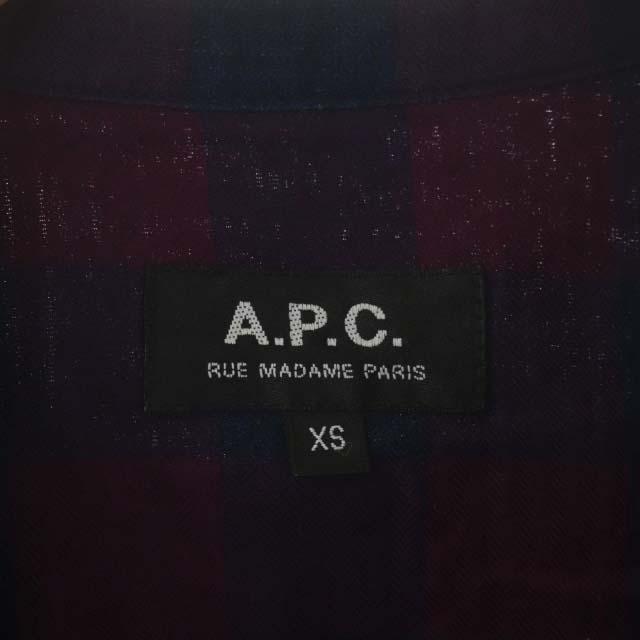 アーペーセー A.P.C. チェックシャツ 長袖 ノーカラー フリル XS ボルドー 紺 ネイビー /DO ■OS レディース｜vectorpremium｜03