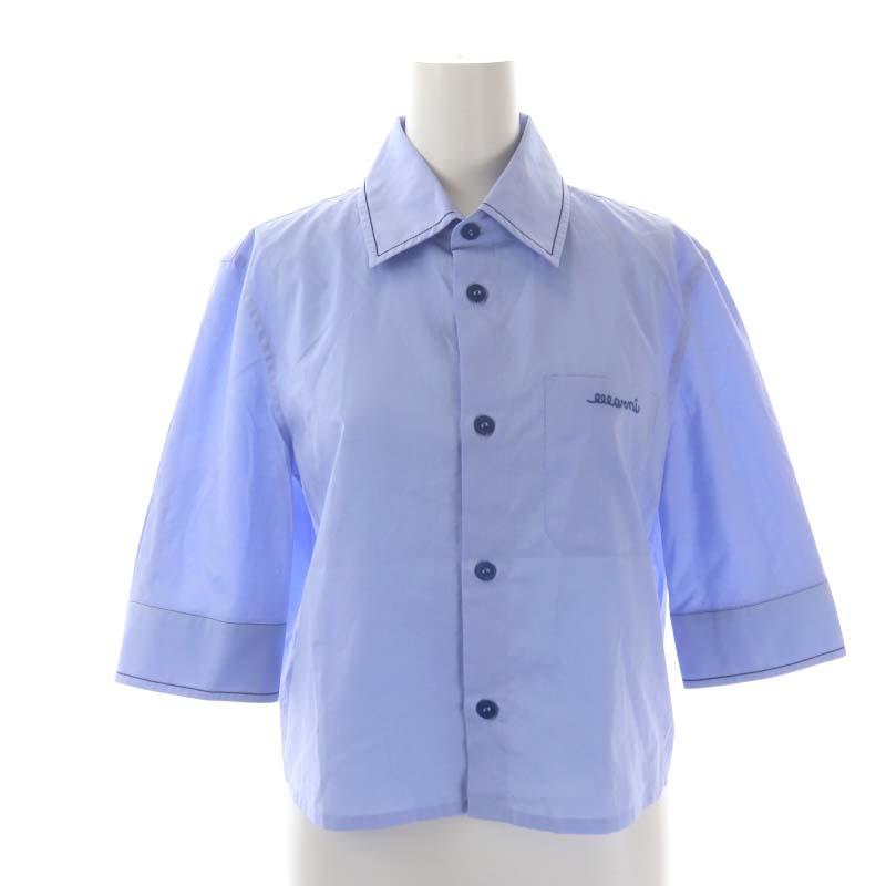 マルニ MARNI 23SS CAMA0533S0 ロゴ刺しゅうクロップドシャツ 五分袖 