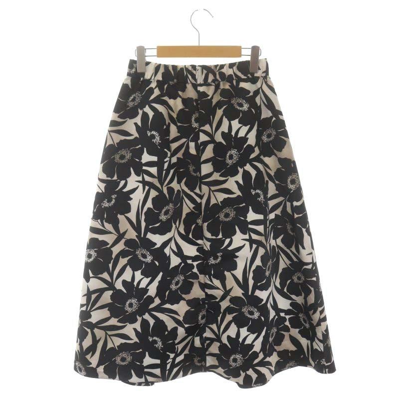 ティアラ Tiara モノトーン 大花プリント タックフレアスカート ロング  