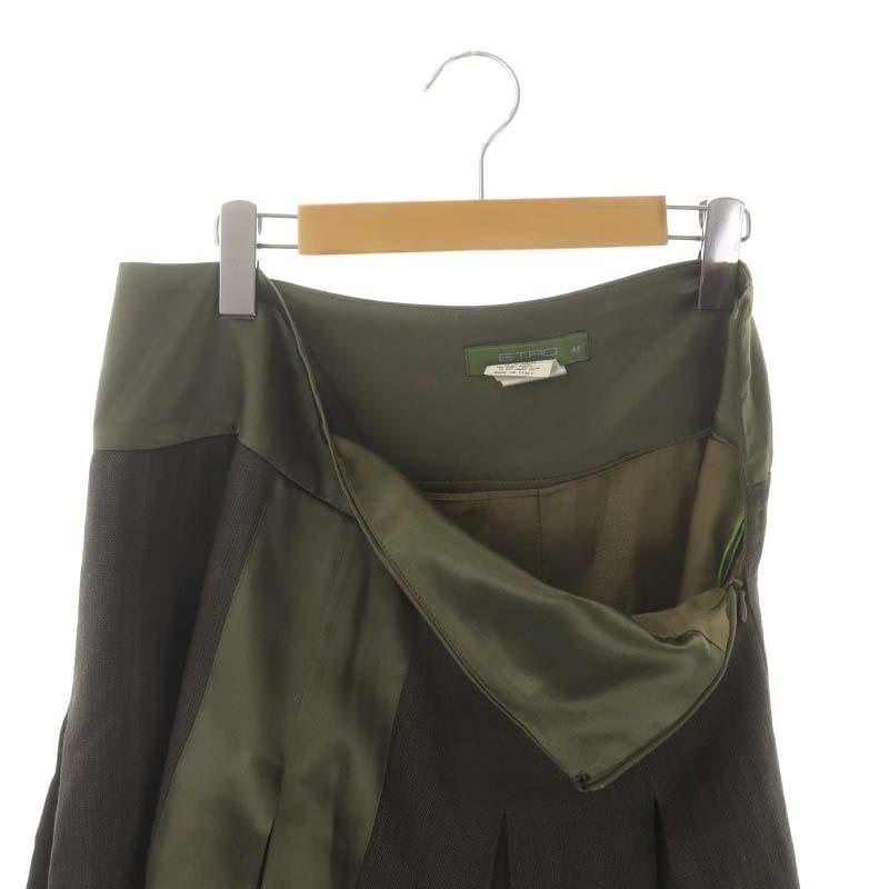 エトロ ETRO プリーツスカート ひざ丈 フレア リネン混 シルク混 44  