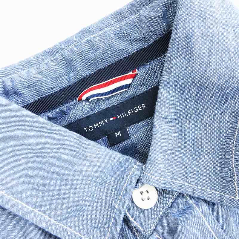 トミーヒルフィガー TOMMY HILFIGER シャツ 七分袖 エポレット リネン混 無地 青 ブルー M ■002 メンズ｜vectorpremium｜07