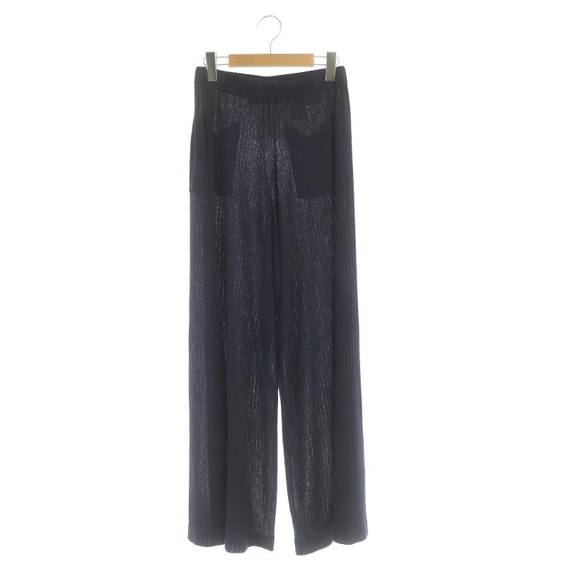 サクラ SACRA GLOSSY RIB リブワイドパンツ ニット イージー 38 紺 