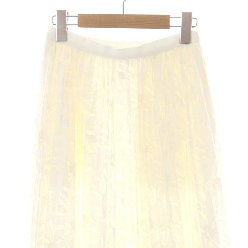 オブリ OBLI レースプリーツロングスカート フレア 異素材切替 S 白  