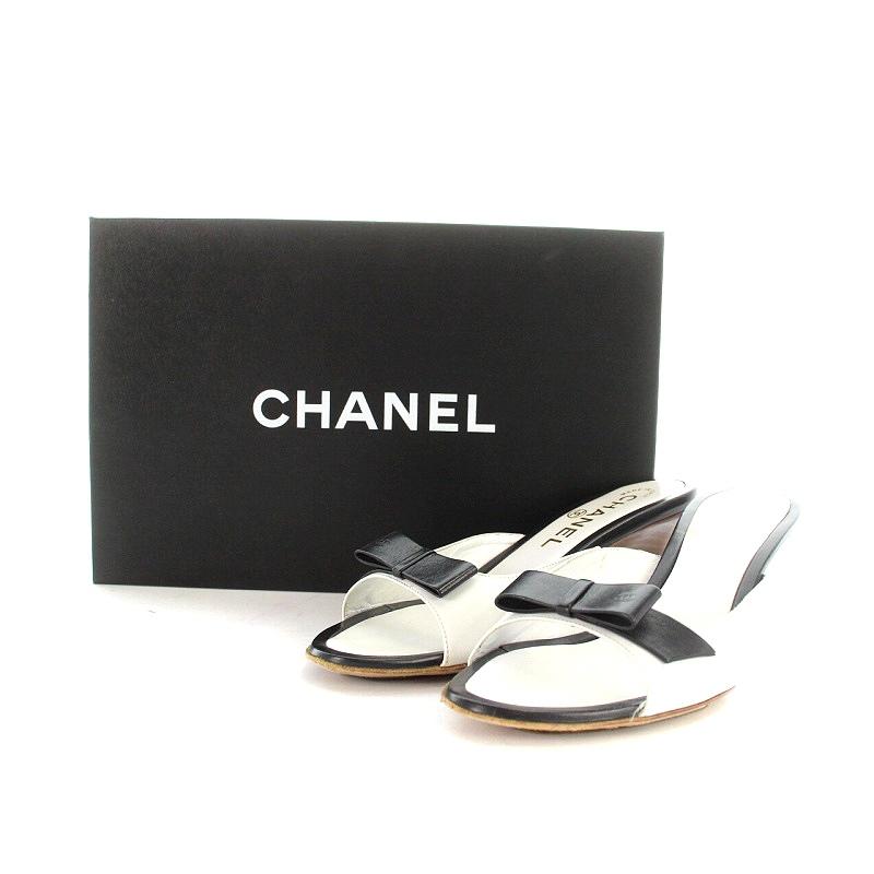 シャネル CHANEL ミュール サンダル リボン ウェッジソール リボン 