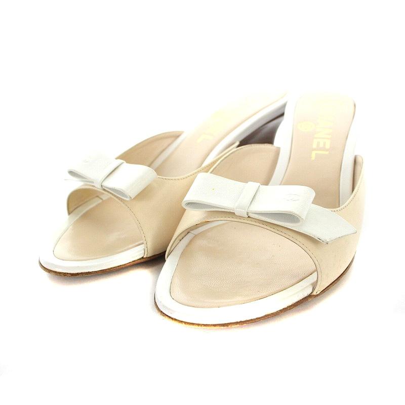 CHANEL シャネル ミュール サンダル リボン レザー 34.5 21.5cm  