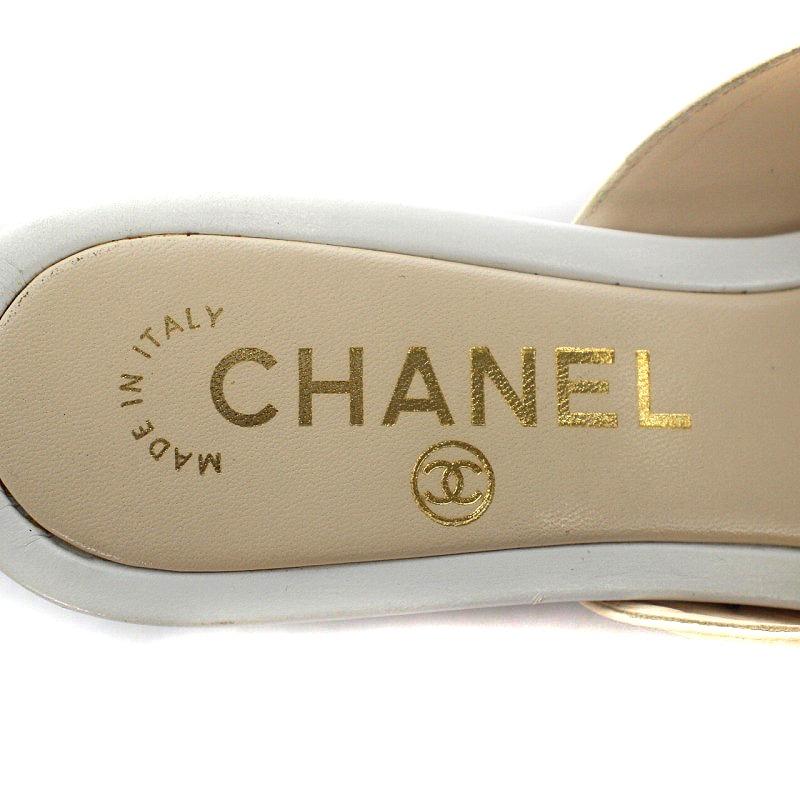 CHANEL ベージュ リボン　ミュール CHANEL シャネル ミュール サンダル リボン レザー 34.5 21.5cm
