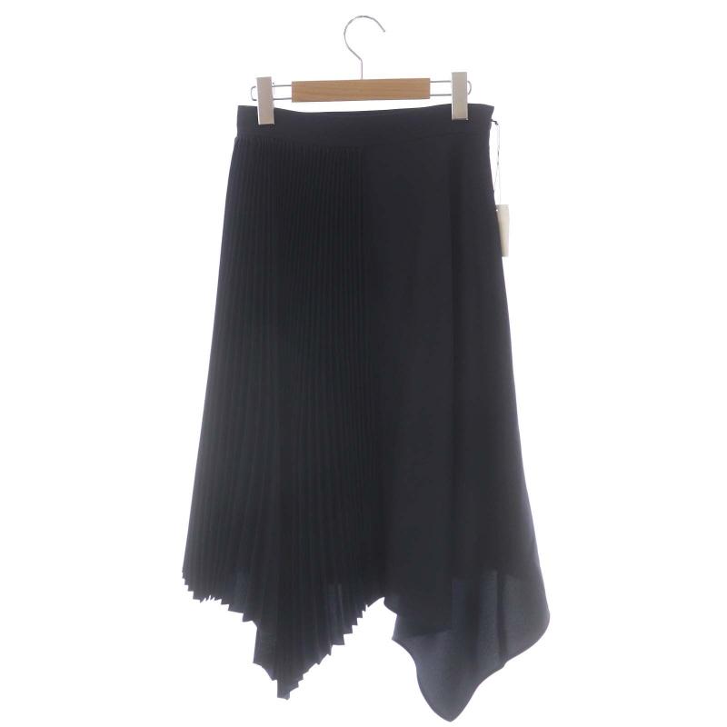 アディアム ADEAM プリーツフレアスカート ひざ丈 ミモレ 0 黒  