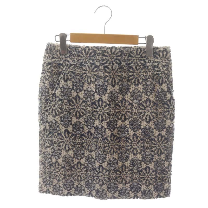 エポカ EPOCA レーススカート タイト ミニ IT40 紺 オフホワイト /HK  