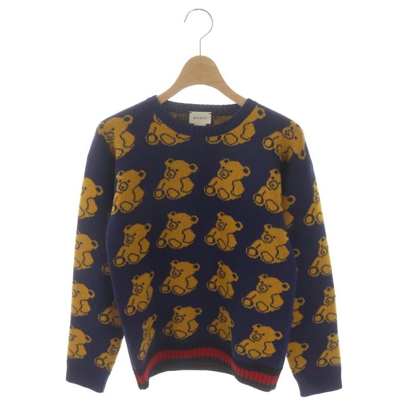 グッチ GUCCI ニット ベア クマ セーター 長袖 10 紺 黄 ネイビー  
