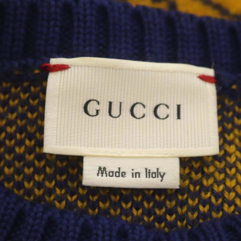 グッチ GUCCI ニット ベア クマ セーター 長袖 10 紺 黄 ネイビー  