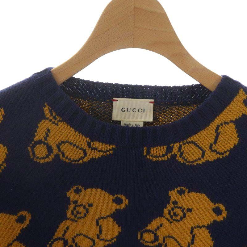 グッチ GUCCI ニット ベア クマ セーター 長袖 10 紺 黄 ネイビー  