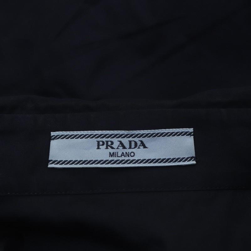 PRADA プラダ レース装飾シャツ ブラウス コットン 長袖 40 紺 