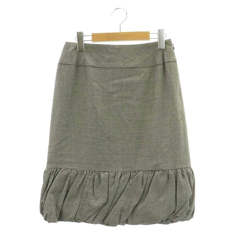 Rene ルネ ウール 千鳥柄 スカート 膝丈 タイト 36 黒 グレージュ  