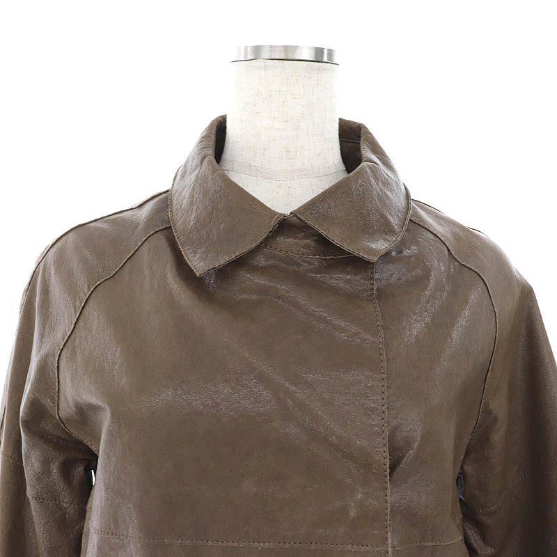 美品】 ラムレザー ロングコート ブラウン9AR ファー欠品