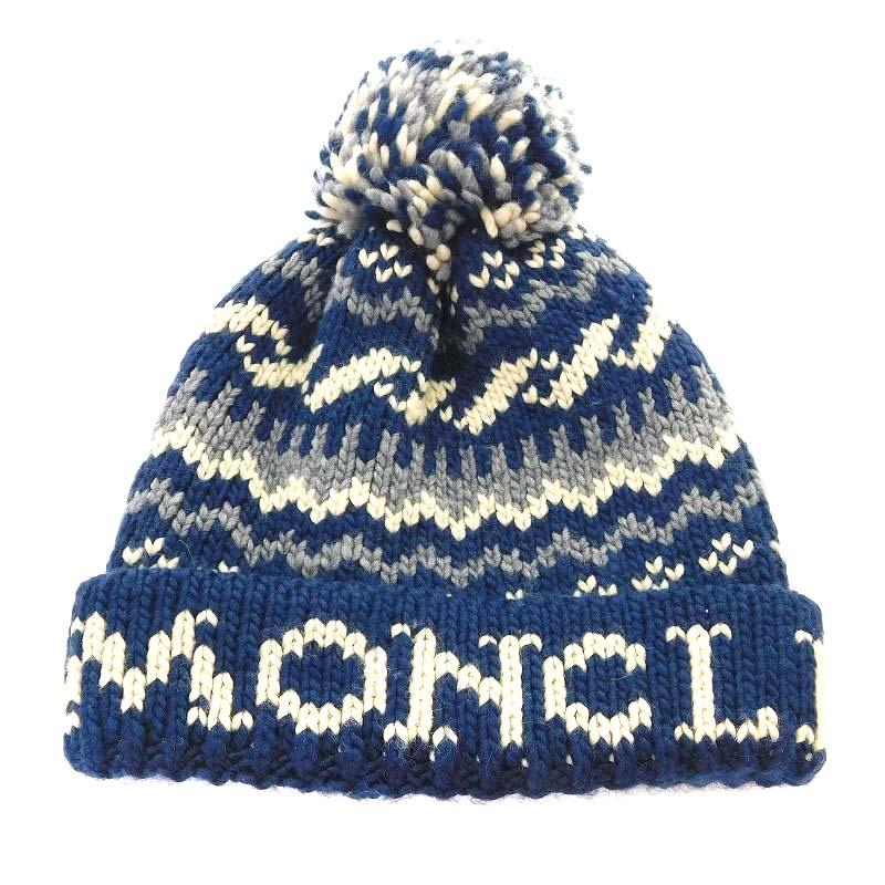 モンクレール MONCLER 帽子 ニット帽 ニットキャップ ロゴ ポンポン 白