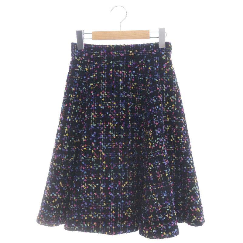 トッカ TOCCA ツイード フレアスカート ウール混 ひざ丈 0 黒 ブラック