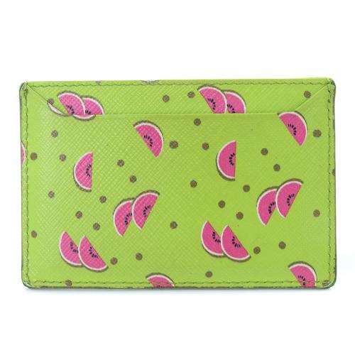 プラダ PRADA Watermelon スイカ カードケース 名刺入れ ロゴ 黄緑 グリーン /SR38 ■OH レディース｜vectorpremium｜02