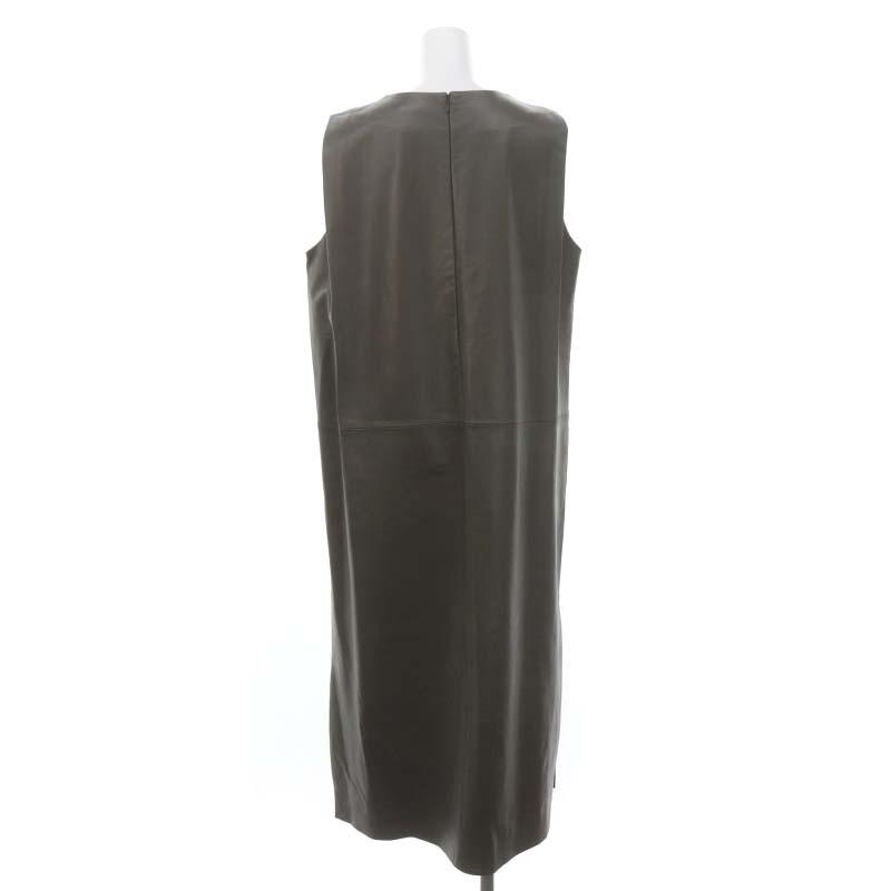 エブール ebure 21AW レザー ノースリーブワンピース ロング 38 カーキ 