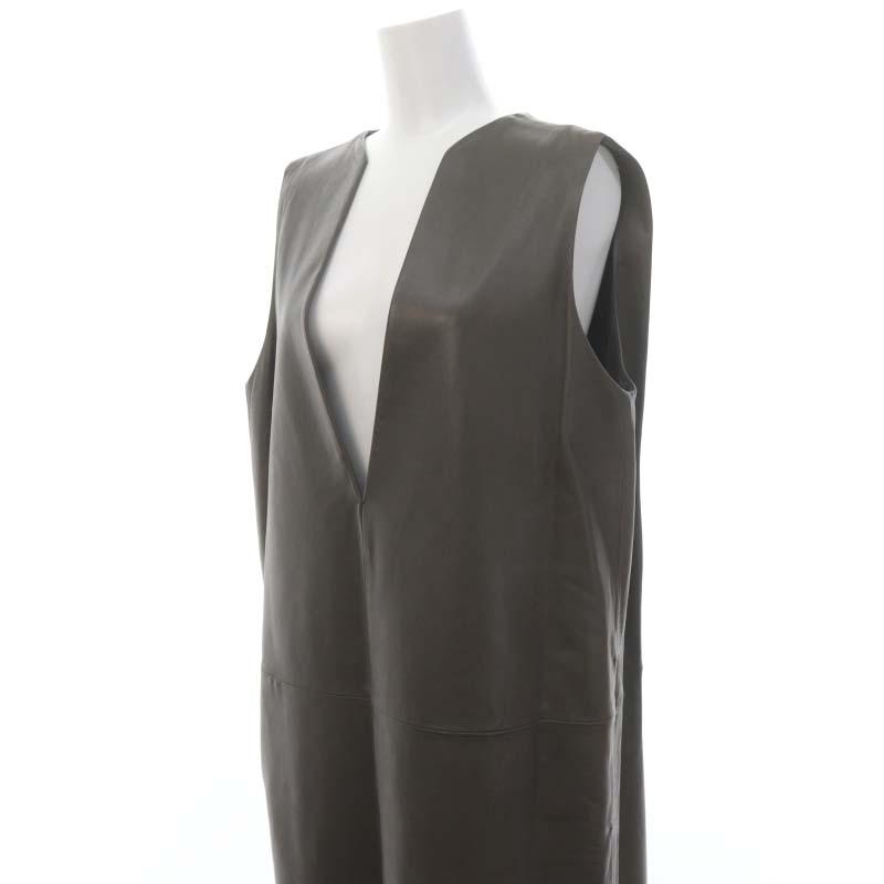 エブール ebure 21AW レザー ノースリーブワンピース ロング 38 カーキ 