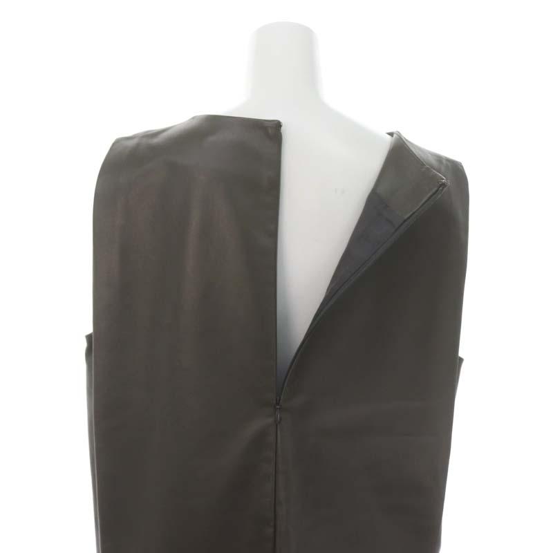 エブール ebure 21AW レザー ノースリーブワンピース ロング 38 カーキ 