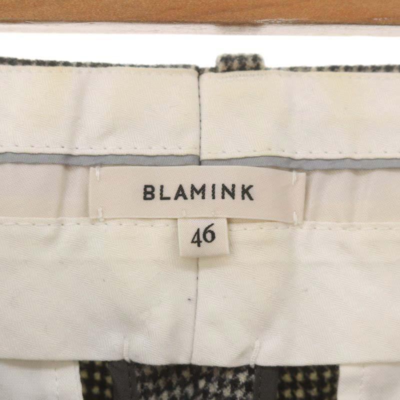 ブラミンク BLAMINK ウール チェック パンツ テーパード 46 白 黒 赤 
