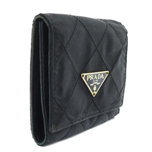 プラダ PRADA キルティング 三つ折り財布 ロゴ 黒 ブラック /SR6  